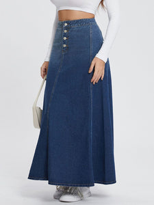 Button-Fly Hight Rise Denim Skirt