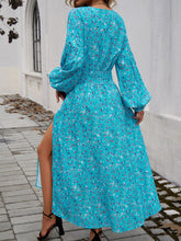 Load image into Gallery viewer, Devine Split Printed Surplice Long Sleeve Midi Dress