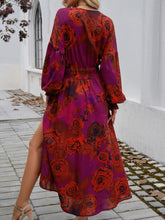 Load image into Gallery viewer, Devine Split Printed Surplice Long Sleeve Midi Dress