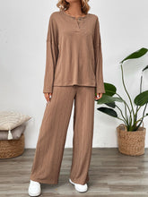 Load image into Gallery viewer, Perfee Quarter Button Long Sleeve Top and Pants Set