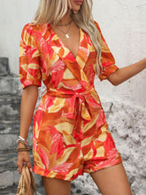 Load image into Gallery viewer, Printed Surplice Half Sleeve Romper