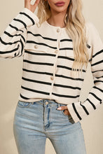 Load image into Gallery viewer, Striped Button Up Round Neck Cardigan