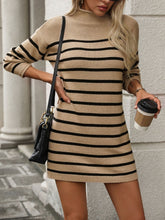 Load image into Gallery viewer, Striped Mock Neck Long Sleeve Mini Dress