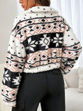 Load image into Gallery viewer, Geometric Collared Neck Zip Up Cropped Jacket