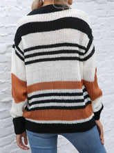 Load image into Gallery viewer, Contrast Striped Round Neck Long Sleeve Sweater