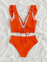 Load image into Gallery viewer, Ruffled V-Neck Sleeveless Two-Piece Swim Set