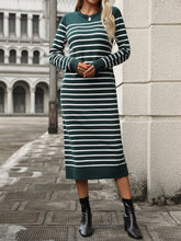 Load image into Gallery viewer, Striped Round Neck Long Sleeve Dress