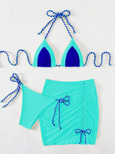 Load image into Gallery viewer, Contrast Tied Three-Piece Swim Set