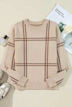 Load image into Gallery viewer, Plaid Round Neck Dropped Shoulder Sweater