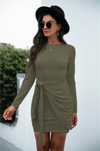 Load image into Gallery viewer, Tied Round Neck Long Sleeve Mini Dress