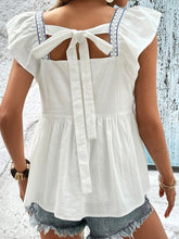 Load image into Gallery viewer, Tied Embroidered Ruffled Square Neck Cap Sleeve Blouse