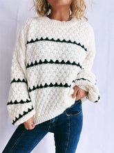 Load image into Gallery viewer, Contrast Stripes Round Neck Long Sleeve Sweater