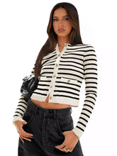 Load image into Gallery viewer, Striped Round Neck Button Up Long Sleeve Cardigan