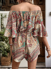 Load image into Gallery viewer, Printed Off Shoulder Half Sleeve Romper