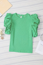 Load image into Gallery viewer, Ruched Round Neck Short Sleeve Blouse