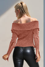 Load image into Gallery viewer, Double Take Ribbed Off-Shoulder Zip Up Long Sleeve Cardigan