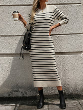 Load image into Gallery viewer, Striped Round Neck Long Sleeve Dress