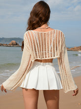 Load image into Gallery viewer, Openwork Boat Neck Long Sleeve Cover-Up