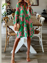 Load image into Gallery viewer, Printed Notched Long Sleeve Mini Dress