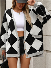 Load image into Gallery viewer, Checkered Dropped Shoulder Long Sleeve Cardigan