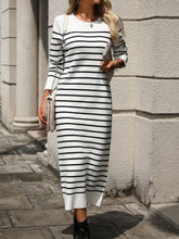 Load image into Gallery viewer, Striped Round Neck Long Sleeve Dress