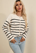 Load image into Gallery viewer, Striped Button Up Round Neck Cardigan