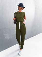 Load image into Gallery viewer, Round Neck Cap Sleeve Jumpsuit