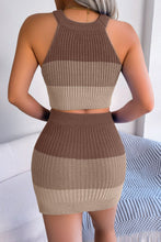 Load image into Gallery viewer, Color Block Sleeveless Crop Knit Top and Skirt Set