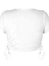 Load image into Gallery viewer, Round Neck Short Sleeve Drawstring Cropped Tee