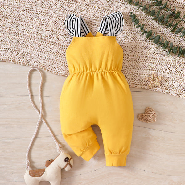 GIRLS Striped Crisscross Square Neck Jumpsuit