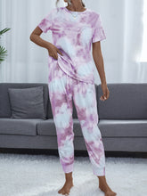 Load image into Gallery viewer, Tie-Dye Round Neck Top and Pants Lounge Set