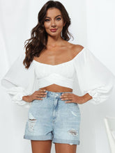 Load image into Gallery viewer, Flounce Sleeve Tie Back Cropped Blouse