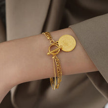 Load image into Gallery viewer, Coin Pendant Toggle clasp 18K Gold-Plated Bracelet