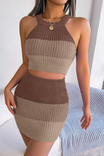 Load image into Gallery viewer, Color Block Sleeveless Crop Knit Top and Skirt Set