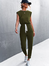 Load image into Gallery viewer, Round Neck Cap Sleeve Jumpsuit