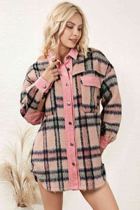 Plaid Button Down Drop Shoulder Jacket