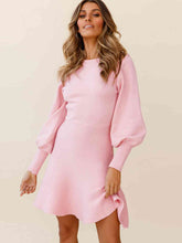 Load image into Gallery viewer, Round Neck Lantern Sleeve Sweater Dress