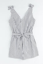 Load image into Gallery viewer, Striped Tie-Shoulder Belted Surplice Romper