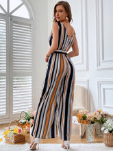 Load image into Gallery viewer, Striped Surplice Neck Sleeveless Wide Leg Jumpsuit