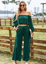 Load image into Gallery viewer, Off-Shoulder Blouse and Drawstring Waist Pants Set