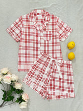 Load image into Gallery viewer, Plaid Lapel Collar Shirt and Shorts Lounge Set