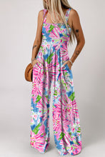 Load image into Gallery viewer, Floral Smocked Square Neck Jumpsuit with Pockets