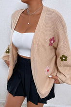 Load image into Gallery viewer, Flower Open Front Dropped Shoulder Cardigan