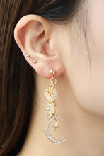 Load image into Gallery viewer, Rhinestone Moon Dangle Earrings