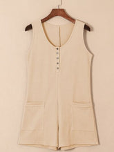 Load image into Gallery viewer, Waffle-Knit Half Button Sleeveless Romper with Pockets