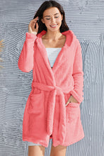 Load image into Gallery viewer, Fuzzy Tied Pocketed Hooded Lounge Nightgown