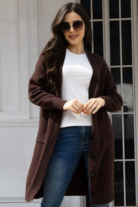 Button Up Long Sleeve Cardigan with Pockets