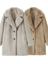 Load image into Gallery viewer, Faux Fur Button Up Lapel Neck Coat with Pocket