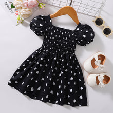 Load image into Gallery viewer, GIRLS Heart Print Smocked Square Neck Dress