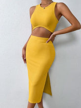 Load image into Gallery viewer, Ribbed Round Neck Tank and Slit Skirt Sweater Set